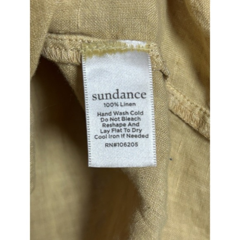 Sundance Roaming Free golden‎ biege Linen LS Blouse Medium V Neck Resort Wear - Picture 8 of 8
